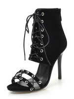 Schwarze Sandaletten Booties Damen Open Toe Schnürschuhe Sandalen mit hohem Absatz