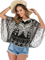 Schwarze Schmetterlingsbluse mit halben Ärmeln und Chiffon-Oberteilen
