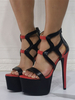 Schwarze sexy Sandalen Frauen Plattform mit offenen Zehen Riemchen Riemchen Sandalenschuhe mit Stöckelabsatz