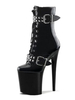 Schwarze Sexy Stiefel Damen Plateau Mandel Schnalle Detail Stöckelabsatz Schnürstiefel