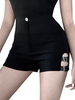 Schwarze Shorts Schnalle Schlitz Shorts mit hoher Taille