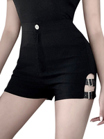 Schwarze Shorts Schnalle Schlitz Shorts mit hoher Taille