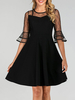 Schwarze Skaterkleider Jewel Neck Sheer Sleeves Ausgestelltes Spitzenkleid