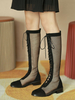 Schwarze Sommerstiefel Damen Round Toe Schnürstiefel