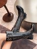 Schwarze Sommerstiefel Damen runde Zehen Schnürstiefel mit mittlerer Wade