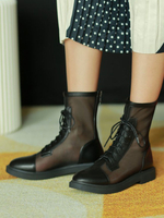 Schwarze Sommerstiefel mit runden Zehen; Schnürstiefel für Frauen