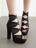 Schwarze Sommerstiefel Round Toe Chunky Summer Ankle Boots