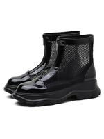 Schwarze Sommerstiefel Round Toe Mesh PU Damen Knöchel Sommerstiefel