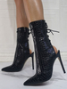 Schwarze Sommerstiefel Spitzschuh PU Leder Obermaterial Sky High Stilettos