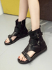 Schwarze Sommerstiefel Square Toe PU-Leder Schwarze Sommerstiefel mit flachem Absatz