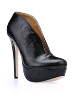 Schwarze Stiefeletten aus Lackleder mit Spike Heels und Plateaus