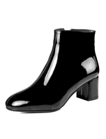 Schwarze Stiefeletten Damen Karree Zip Up Blockabsatz Kurze Stiefel