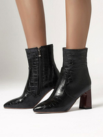 Schwarze Stiefeletten für Damen PU-Stiefeletten mit spitzen Zehen und spitzen Absätzen aus Leder