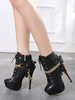 Schwarze Stiefeletten Frauen Plattform Mandel Kette Detail High Heel Booties Sexy Schuhe