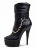 Schwarze Stiefeletten Frauen Runde Zehe Plattform Steinmuster Kette Detail Sexy Stiefel