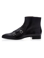 Schwarze Stiefeletten Herren Rindsleder runde Spitze Schnalle Stiefel