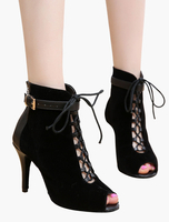Schwarze Stiefeletten High Heel 2022 Booties Gucken zehen Lace Up Detail Sandale Booties