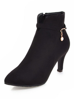 Schwarze Stiefeletten Wildleder Spitz Toe Pearls High Heel Booties für Frauen