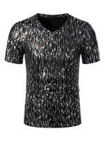 Schwarze T-Shirts V-Ausschnitt Hot Stamping Kurzarm T-Shirt