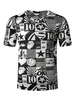 Schwarze T-Shirts V-Ausschnitt Pop Print Kurzarm T-Shirts