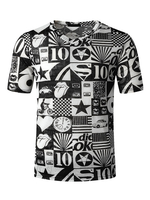 Schwarze T-Shirts V-Ausschnitt Pop Print Kurzarm T-Shirts