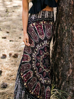 Schwarze Tribal Print Boho Maxirock