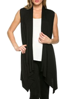 Schwarze Weste gemischten Baumwollen Jacke Sleeveless Open Front Frauen Casual Lange Sommer Tops