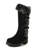 Schwarze Winterstiefel Wildleder Round Toe Fell Detail Chunky Heel Mitte Kalb Stiefel