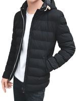 Schwarzen Daunenmantel Mantel mit Kapuze Langarm Slim Fit Parka für Männer