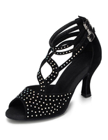 Schwarzen Tanz Schuhe Peep Strass Wildleder High Heel Ballsaal Schuhe für Frauen