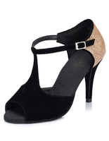 Schwarzen Tanz Schuhe Peep T-Strap Wildleder High Heel Ballsäle Damenschuhe