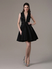 Schwarzen tiefem V-Ausschnitt Satin Homecoming Kleid mit Fett Perlen