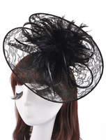 Schwarzer Abend Hüte Spitze Feder Dekoration Vintage Hochzeit Hüte