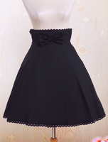 Schwarzer Baumwoll-Lolita-Faltenrock mit Schleife