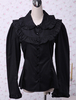 Schwarzer Baumwolle Lolita Bluse Langarm Rüschen Turn-Down-Kragen