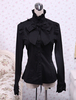 Schwarzer Baumwolle Lolita Bluse Langarm Stand Kragen Rüschen Bow