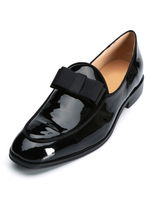 Schwarzer Bräutigam Schuhe Männer Square Toe Bow Slip On Kleid Schuhe Party Schuhe