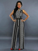 Schwarzer Jumpsuit Bedrucktes Muster Jewel Neck Ärmelloser Polyester Straight Summer Playsuit