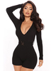 Schwarzer Jumpsuit für Damen mit V-Ausschnitt; langen Ärmeln; Polyester; dünnem Sommer; einteiligem Outfit