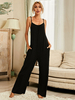 Schwarzer Jumpsuit Jewel Neck Ärmellose Baumwollmischung Breites Sommer-One-Piece-Outfit