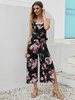 Schwarzer Jumpsuit mit Blumenmuster Muster mit herzförmigem Ausschnitt Ärmelloses Schnüren; geschichtete Spaghettiträger Polyester; kurz geschnittenes Sommer-Einteiler-Outfit