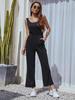 Schwarzer Jumpsuit Streifen U-Ausschnitt Ärmellos Polyester Gerader Sommer Playsuit