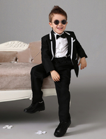 Schwarzer Junge Suit Set Kinder Tuxedo Hochzeit Jacke Hosen Shirts Fliege Baby Boy Suit 4 Stück Ring Bearer Suits