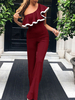 Schwarzer One-Shoulder-Overall mit kurzen Ärmeln Rüschen Polyester Flared Summer One Piece Outfit