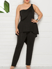 Schwarzer One Shoulder Peplum Plus Size Lässiger; asymmetrischer Overall