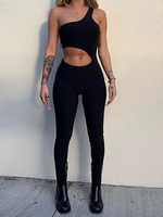 Schwarzer Overall für Frauen Ärmelloses; ärmelloses; unregelmäßiges; dünnes Sommer-One-Piece-Outfit aus Polyester