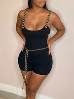 Schwarzer Playsuit Bodycon Straps Hals Ärmellose Schnürung Offene Schulter Einschulter Polyester Tapered Fit Sommer-Playsuit