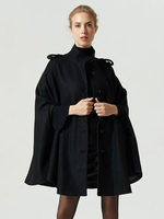 Schwarzer Poncho Mantel Damen Langarm Stehkragen Übergroßen Cape Mantel