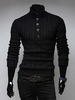 Schwarzer Pullover Pullover Stehkragen halbe Tasten Kabel-Strickwaren