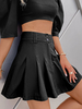 Schwarzer Rock für Frauen Plissee Polyester Short Raised Waist Summer Bottoms Layered Minirock